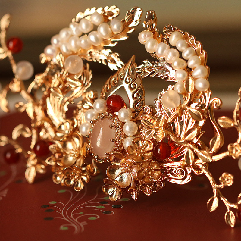 折枝记原创古风发冠女汉服束发珍珠玛瑙发饰发饰