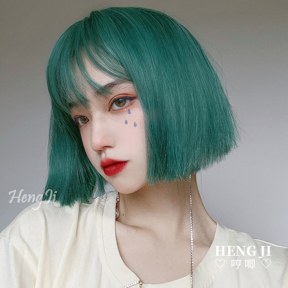 哼唧假发短发酷帅帅气欧美网红墨绿彩色波波日常整顶假发