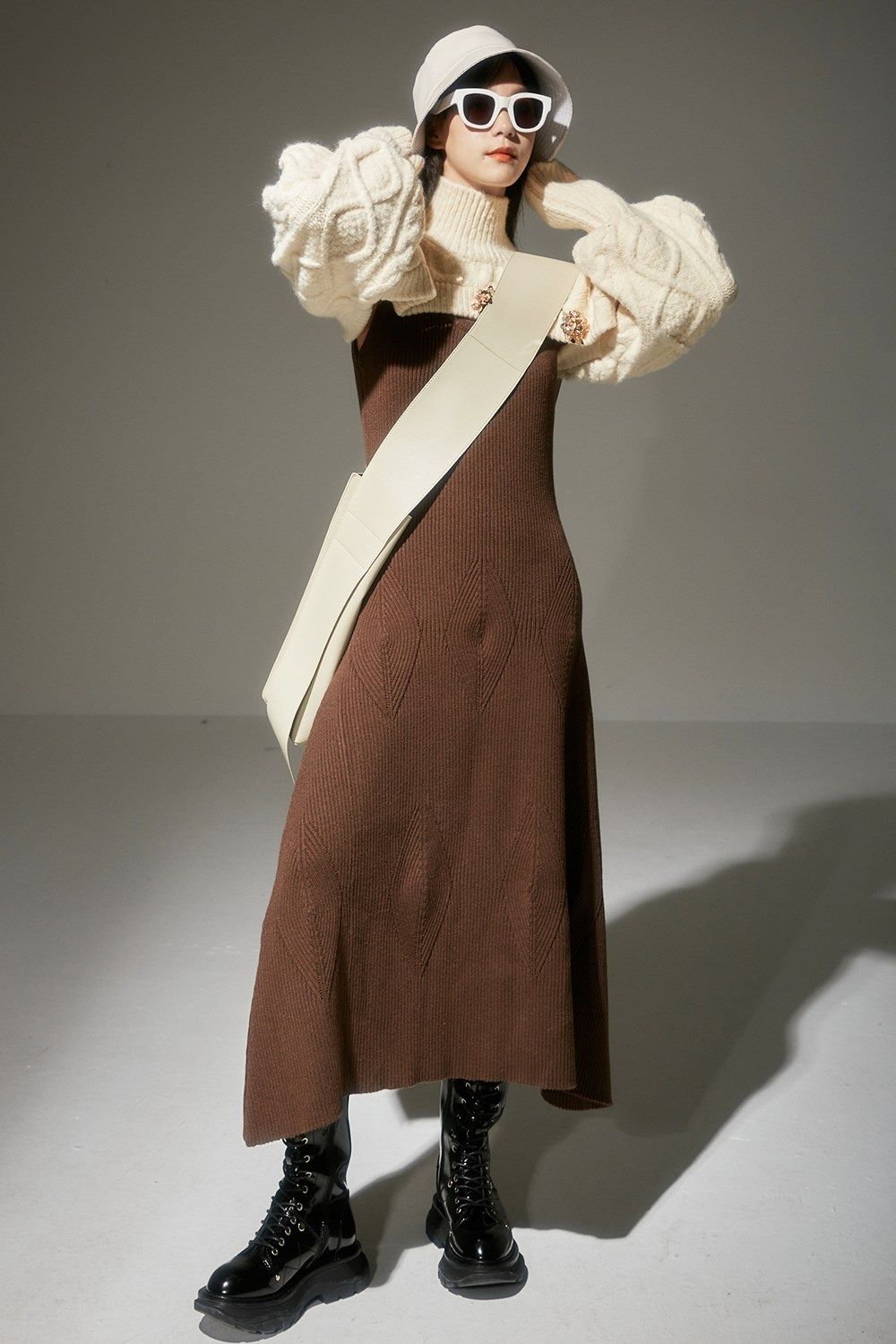 fussed小众原创设计师羊毛拼色针织连衣裙冬季毛衣cosplay女装