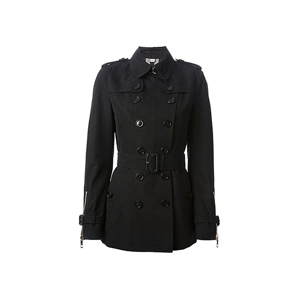 香港直邮burberry巴宝莉女士黑色纯棉休闲翻领双排风衣