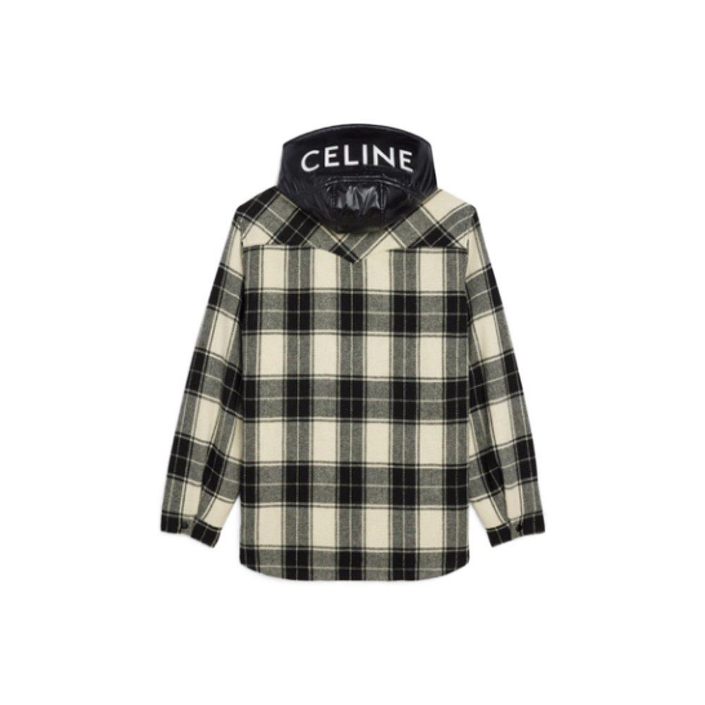 香港直邮潮奢celine思琳男士格纹羊毛连帽外套夹克