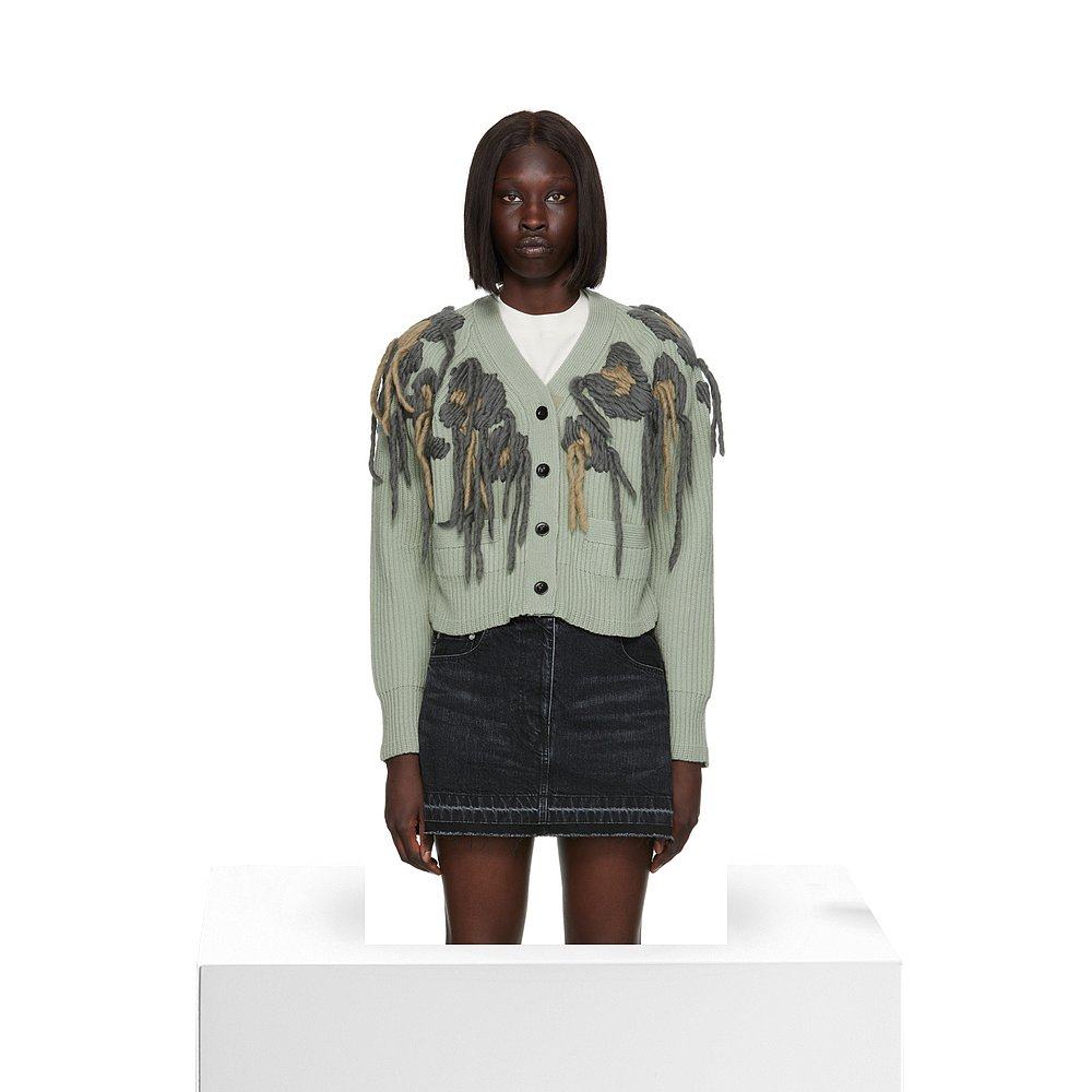 香港直邮潮奢sacai女士sacai绿色流苏开衫毛衣