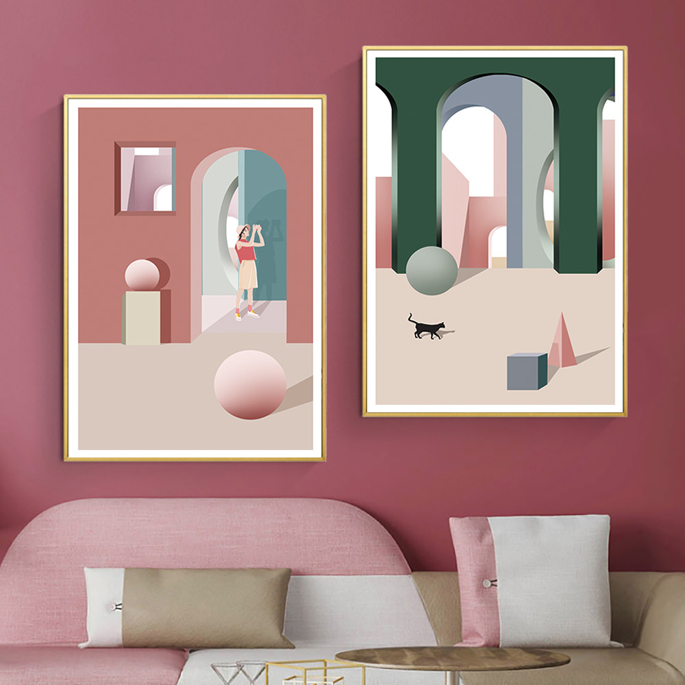 装饰画北欧现代简约莫兰色系几何抽象现代装饰画