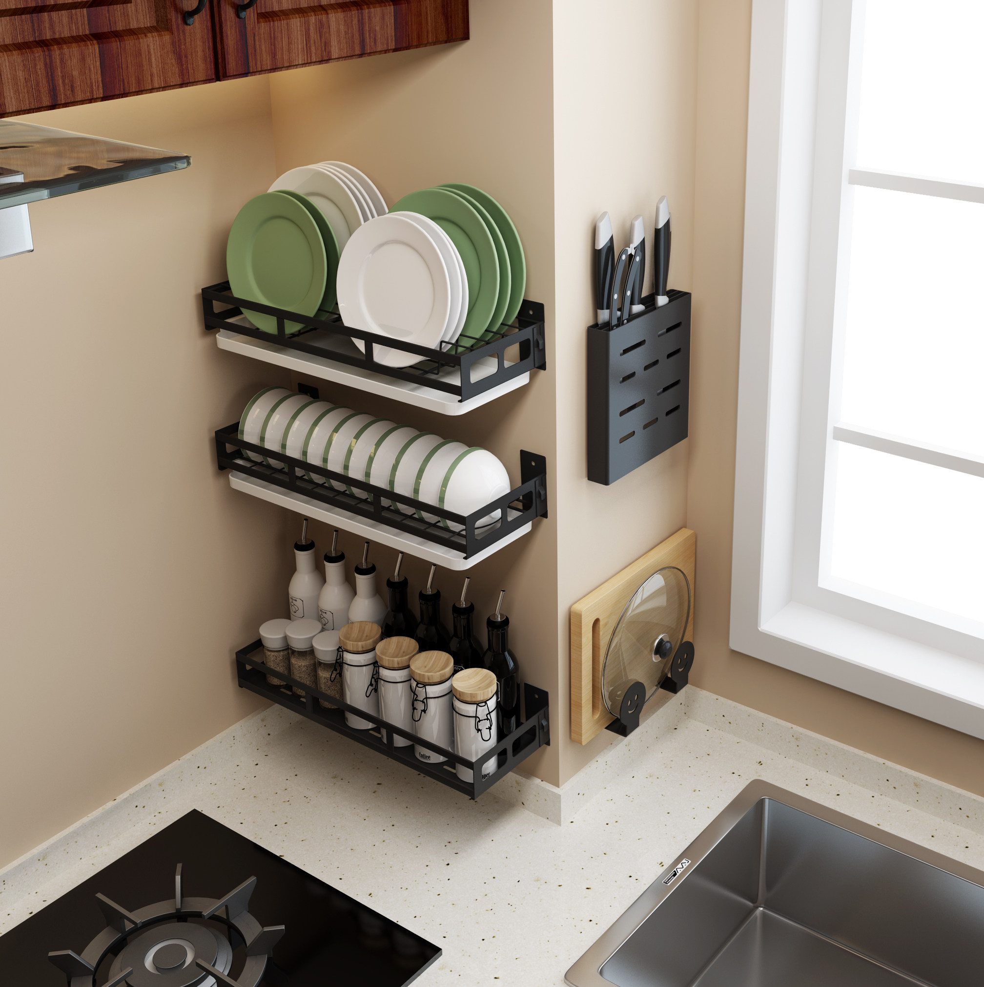 厨房置物架壁挂式不锈钢菜篮架子蔬菜沥水用品免打孔刀架家用大全