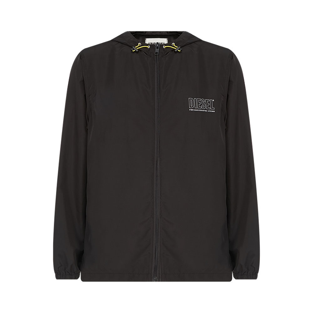 diesel黑色logo印花连帽拉链男士外套夹克