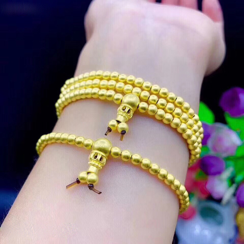 手链古法金黄金传承女款足金佛珠菩提念珠diy手饰