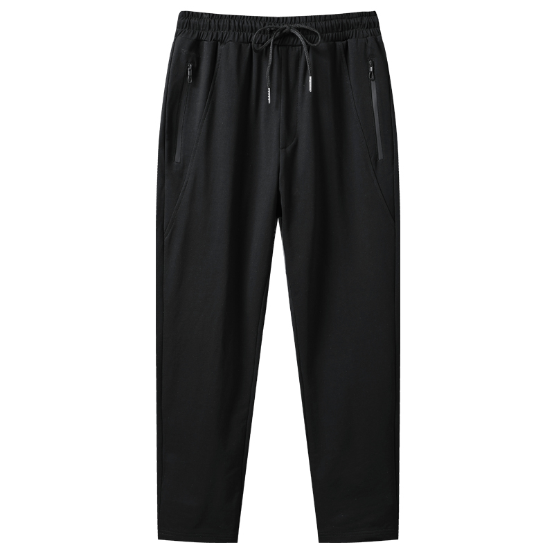 裤子男士春秋季纯棉直筒休闲长裤透气宽松针织运动裤黑色大码卫裤