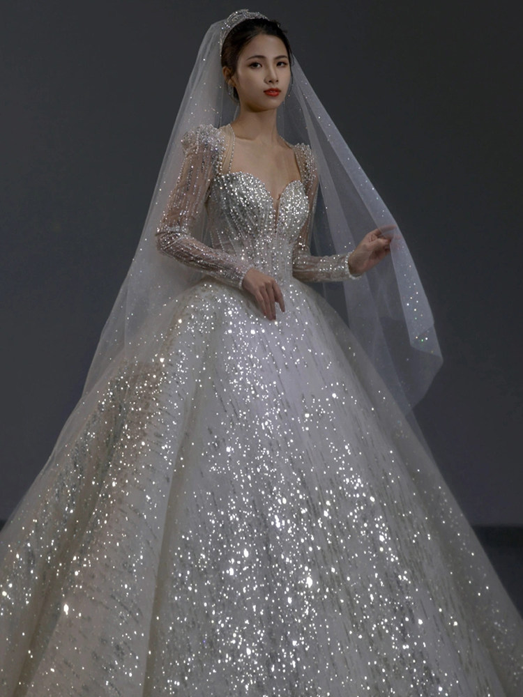 婚纱2022新款新娘主纱法式宫廷风大拖尾重工婚纱
