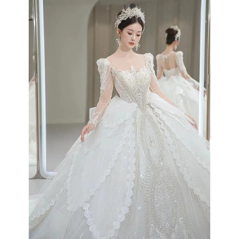 长袖婚纱2022新款新娘重工奢华华大拖尾高级婚纱