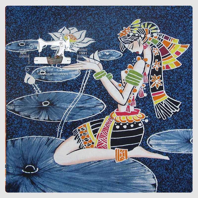 蜡染月下美人云南手工艺布料装饰画装饰布装裱桌布面料苗族蜡染