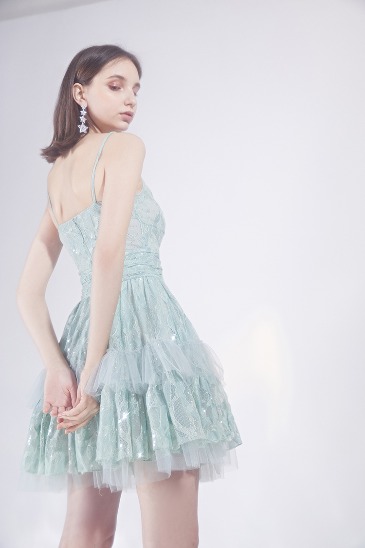 wardrobesbychen2020春夏新品蕾丝亮片缀饰薄纱连衣裙连衣裙