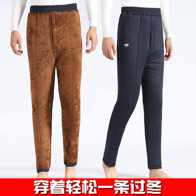 Middle-aged and elderly winter men's thick and fleece cotton pants elastic high waist super thick three-layer camel hair warm pants for the elderly Middle-aged and elderly winter men's thick and fleece cotton pants elastic high waist super thick three-layer camel hair warm pants for the elderly