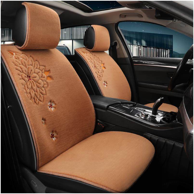羊毛坐垫套简约纯羊毛手工地毯式四季通用刺绣款羊绒汽车坐垫 - 喜发