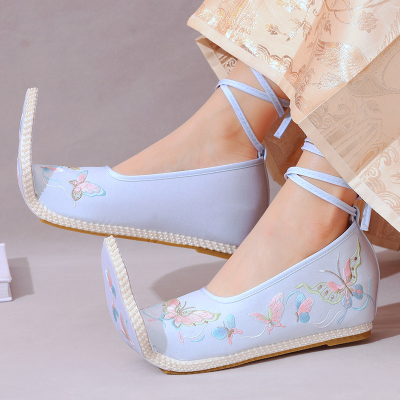 必川登云履汉服鞋子女明制翘头履宋古装古风布鞋