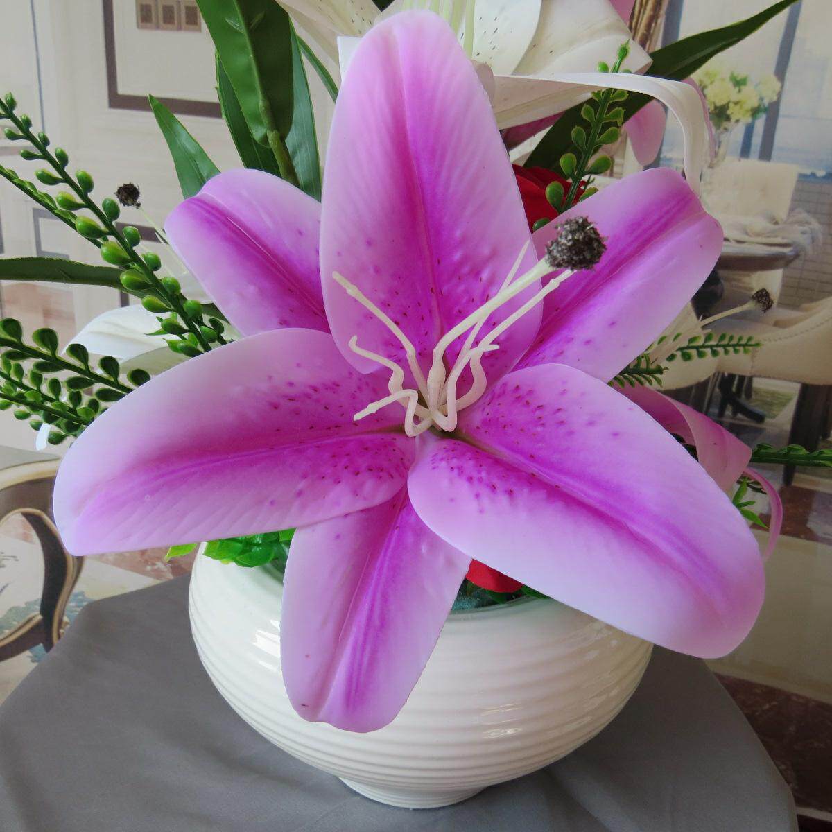 恋之百合花仿真塑料假花盆景摆件室内装饰餐桌花盆仿真花