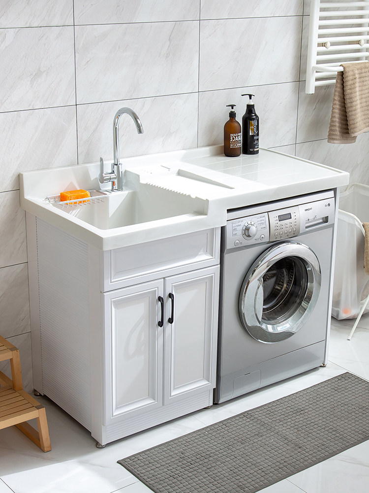 太空洗衣机柜子阳台脸盆台面一体搓板组合滚筒浴室柜组合