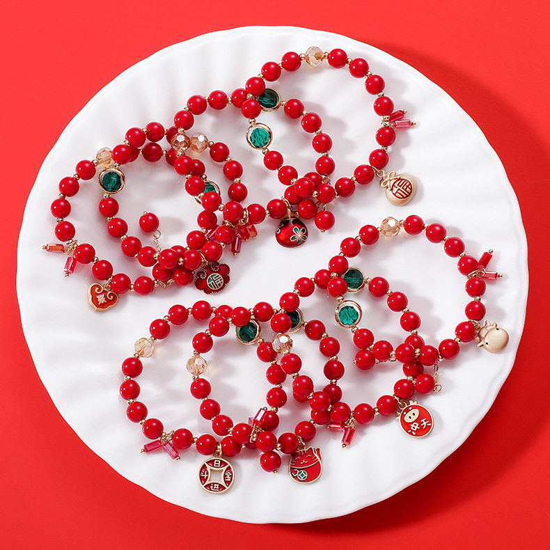 2021本命年红色串珠手链简约小众牛年生肖手饰手链