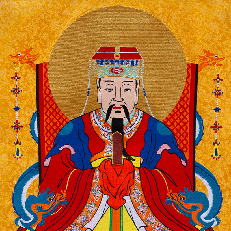 刺绣道家神像南极长生大帝画像提花花布三清刺绣