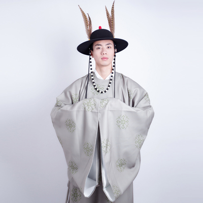 炎蔻明制圆领春季国风印花道袍紫色广袖古风单袍复原款汉服