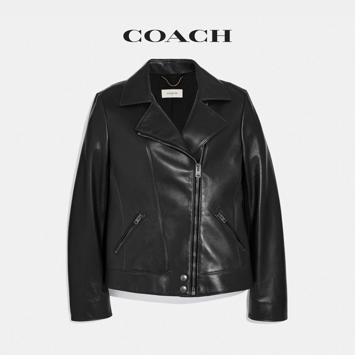 coach蔻驰女士机车夹克黑色皮衣