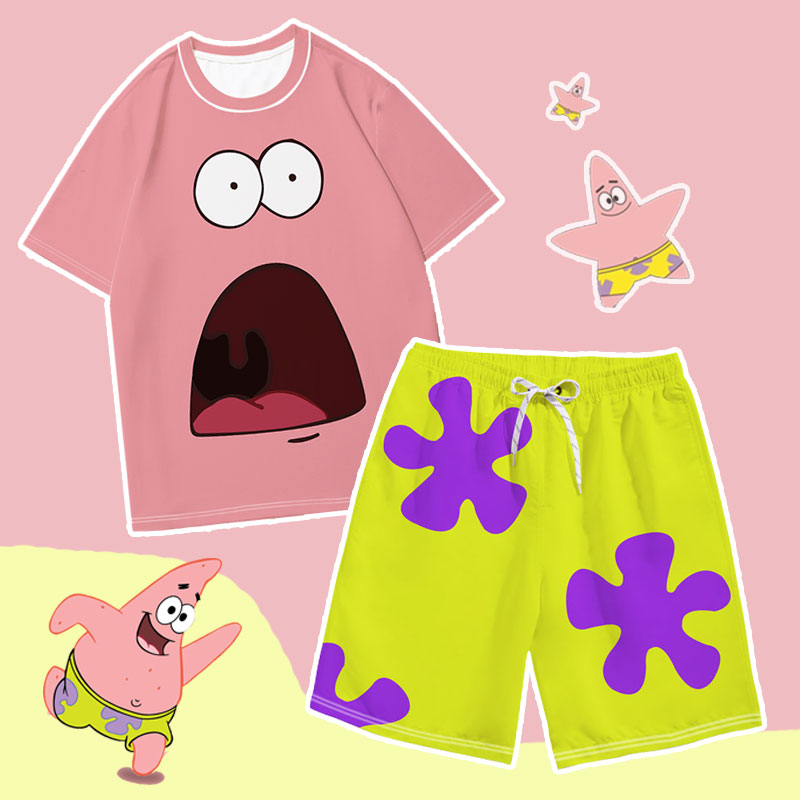 派大星同款短裤沙滩裤男裤子套装情侣装衣服海绵宝宝T恤短袖夏装
