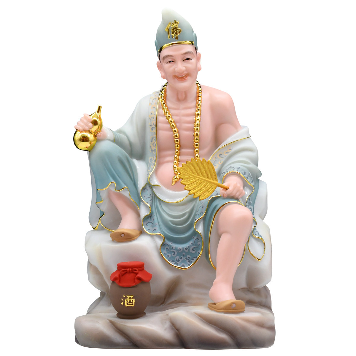 汉白玉活佛济公公道和尚降龙罗汉李修元居家供奉摆件