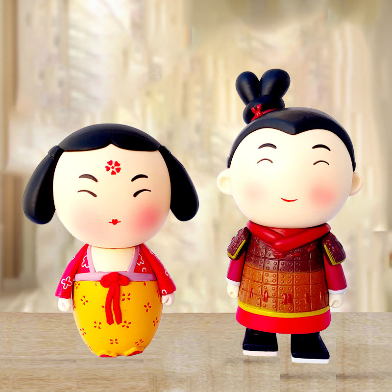 西西安安桌面摆件西安文创旅游纪念品礼盒中式泥人