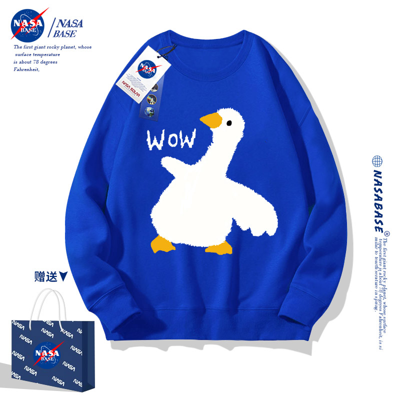 NASA联名克莱因蓝圆领卫衣男女款2022年新款情侣装秋冬季加绒外套