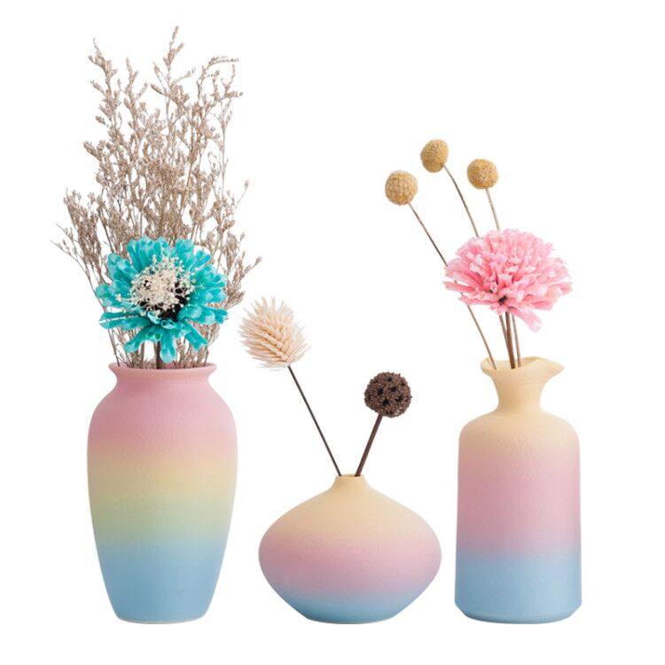 彩虹陶瓷花瓶渐变插花干花花花家居装饰摆件电视柜花瓶