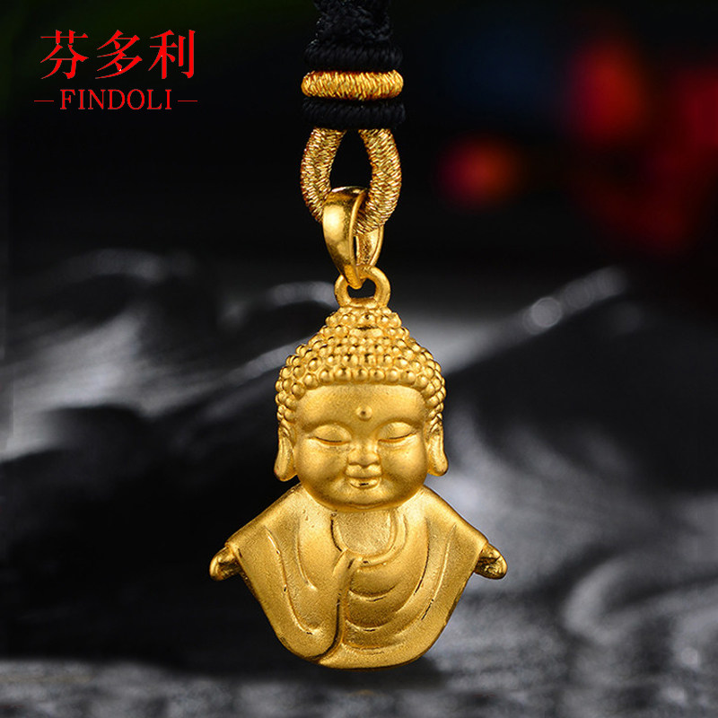 黄金佛佛祖长辈妈妈纯金弥勒挂坠佛头如来佛如来颈饰
