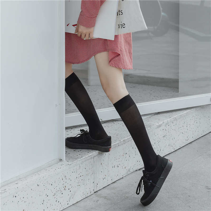 天鹅绒透气薄款夏天筒袜及膝高筒袜黑白制服jk长筒袜