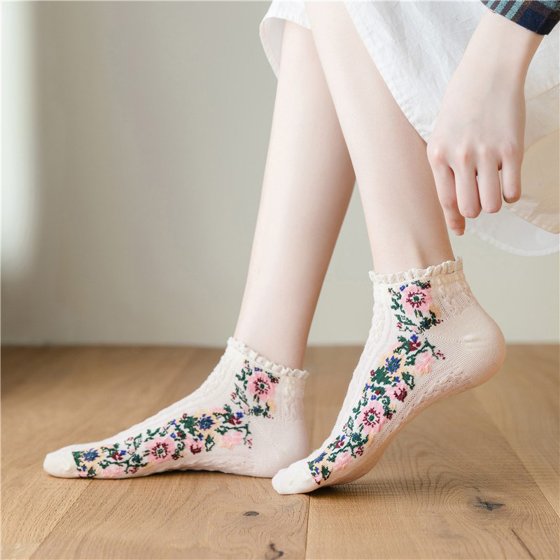 花边袜子女短袜浅口ins蕾丝碎花春秋秋季薄款短袜