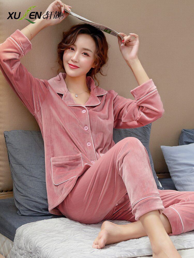 睡衣女士秋冬季珊瑚瑚绒长袖薄款保暖套装春秋睡衣