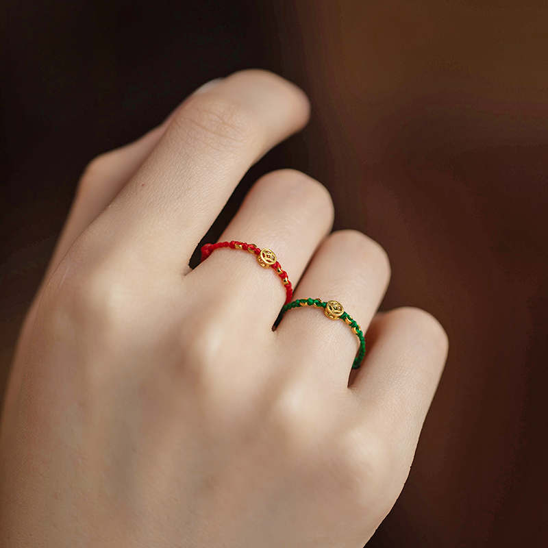 朴房本命年足金钱币编织戒指24k黄金铜钱指环戒指