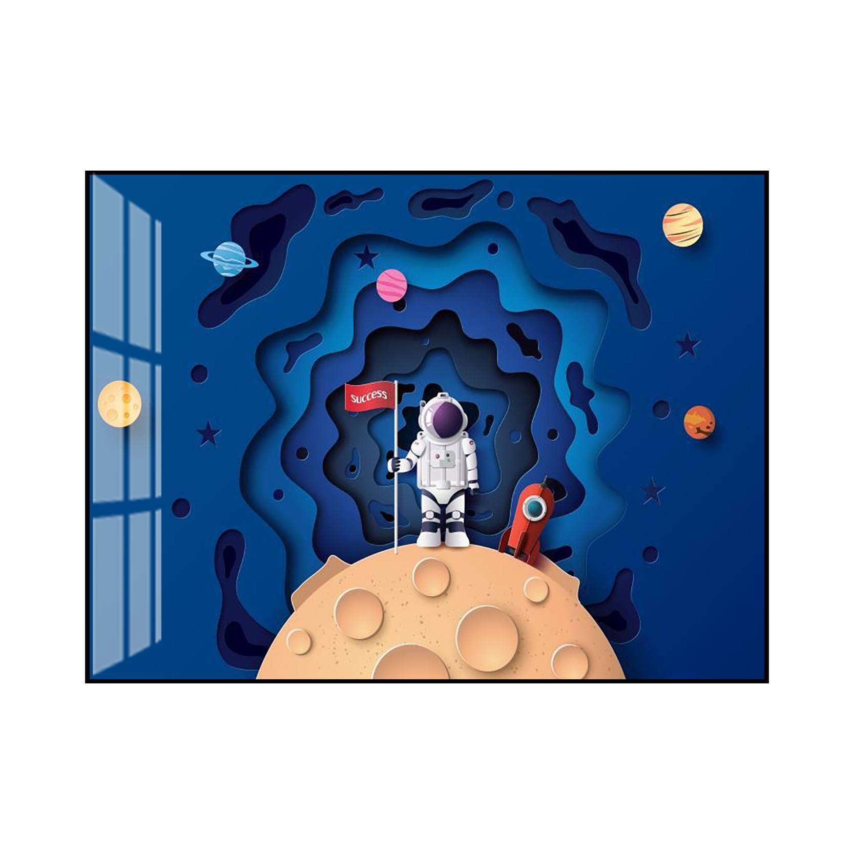 儿童装饰画太空宇宙宇宙星星球宇航员客厅床头卡通现代装饰画