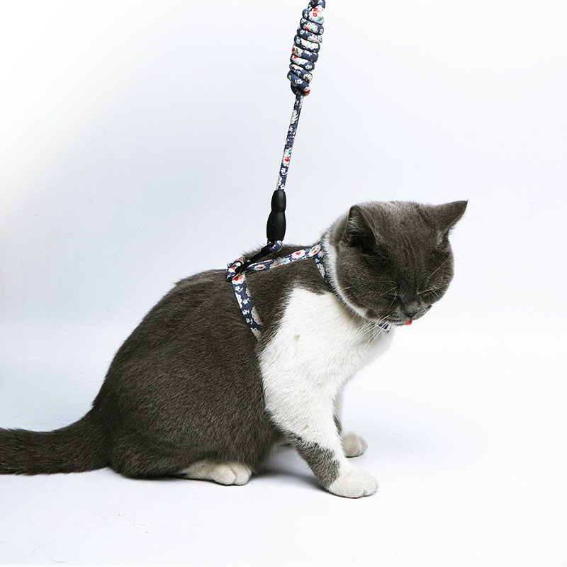 新款日式猫咪胸背带工字型和风猫咪牵引绳可调节猫链宠物用品