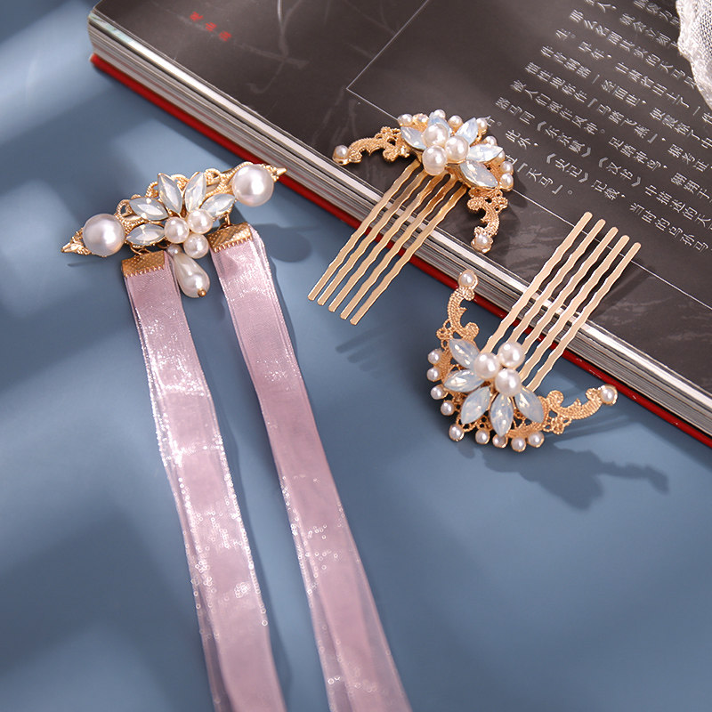 古风配饰压汉宋制明制发梳丝带风发超长仙气发饰