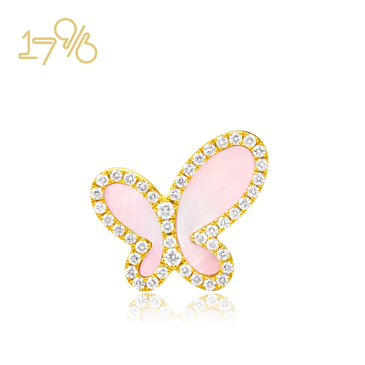 新款周大福17916无敌蝴蝶22k金钻石粉贝母耳钉耳饰