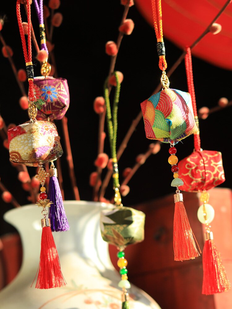 香包花薇新款端午和风香囊四方流苏挂件端午节香包