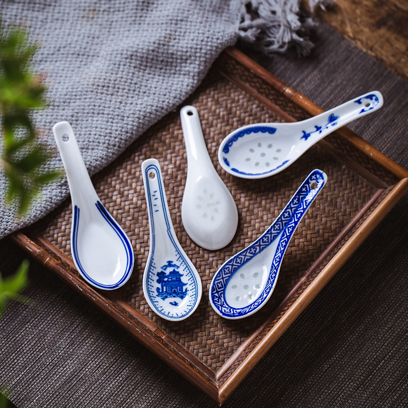 中式厨房小勺勺子陶瓷汤勺吃饭景德镇传统怀旧调羹