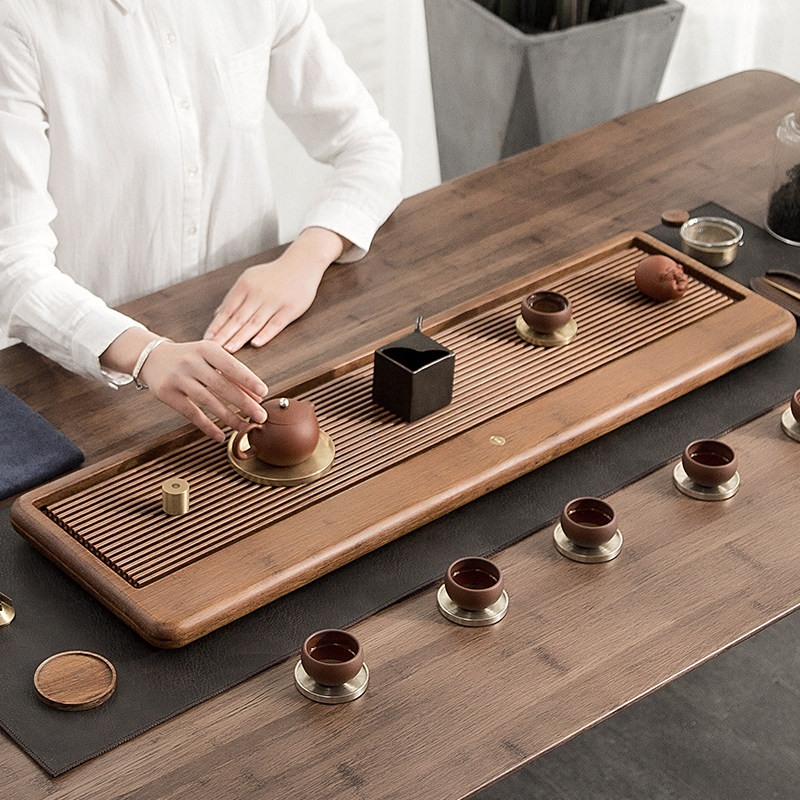 重木茶盘家用拉槽日式简约现代长方形茶海茶台茶盘