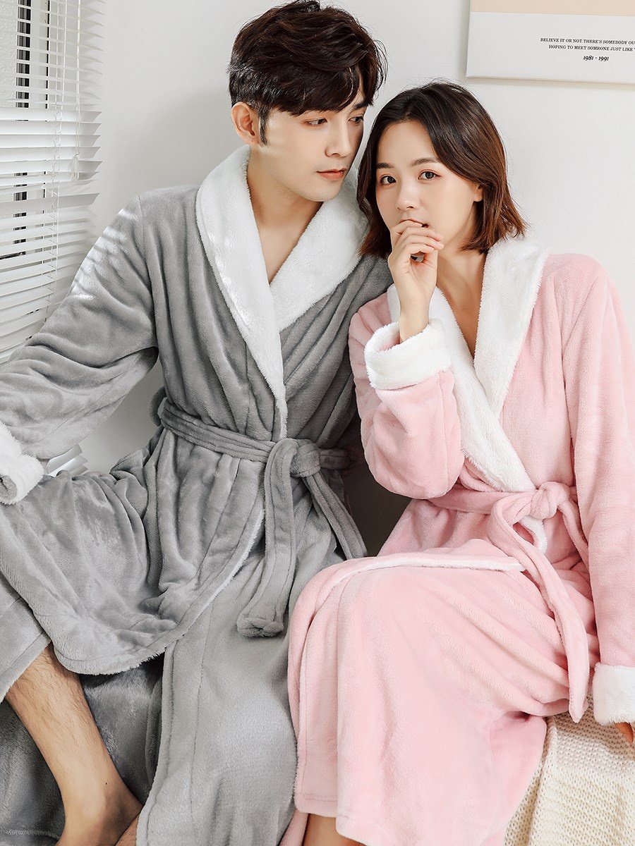 情侣浴袍睡衣一体式冬季女人清新家用男子寝室睡袍