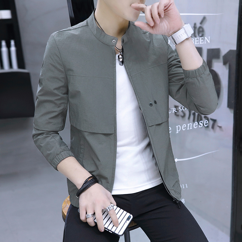 男士外套春秋季韩版潮流2021新款青年立领夹克男休闲上衣帅气秋装