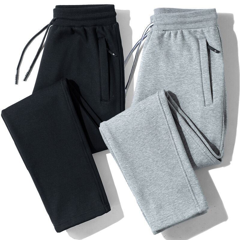 春秋冬季男士休闲裤加肥加大码宽松运动裤直筒针织卫裤跑步长裤子