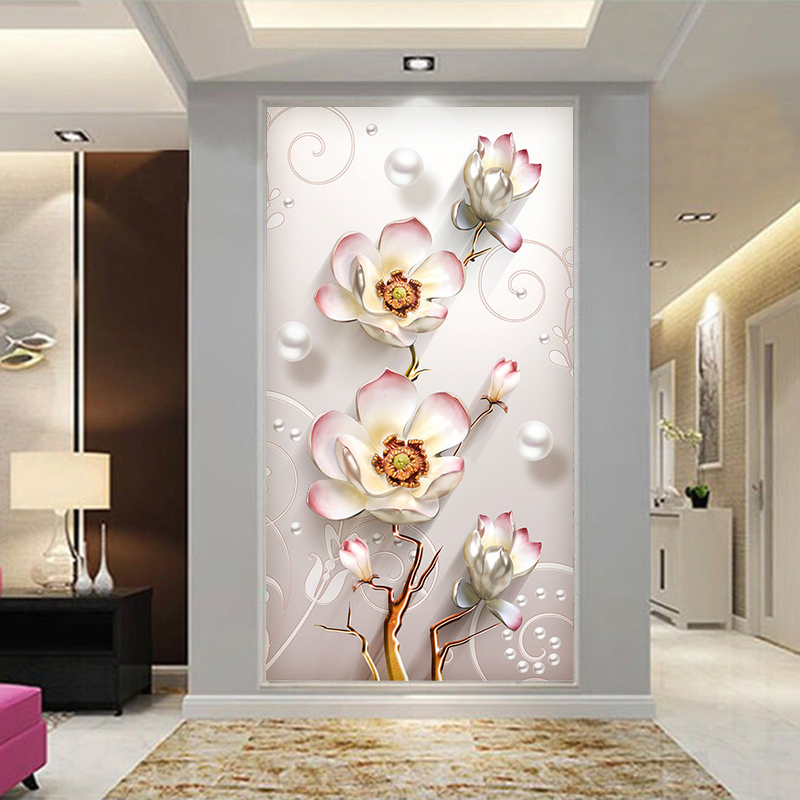 5d欧式玄关墙纸背景墙装饰画简约现代3d立体客厅餐厅走廊过道壁纸