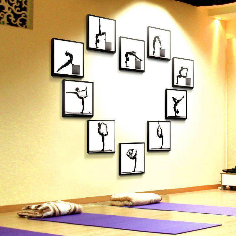 现代简约瑜伽装饰画挂画体式教画小人教室健身房墙壁diy