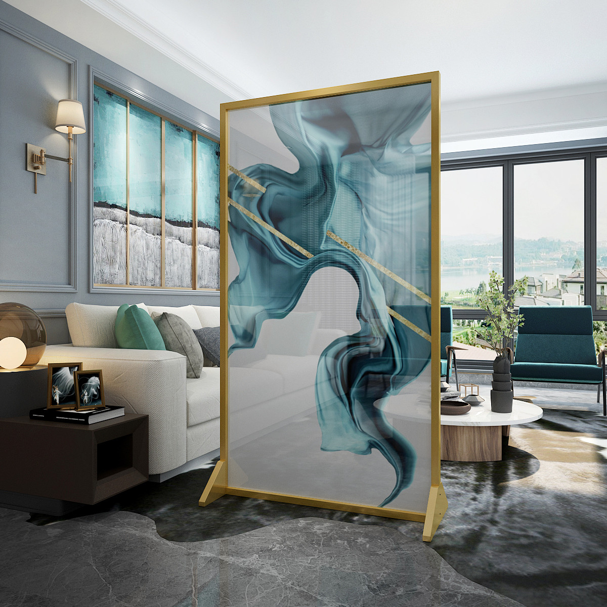 现代简约抽象屏风客厅卧室隔断遮挡家用入门玄关座屏