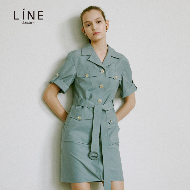 line女装韩国20年夏季新品短袖系带连衣裙