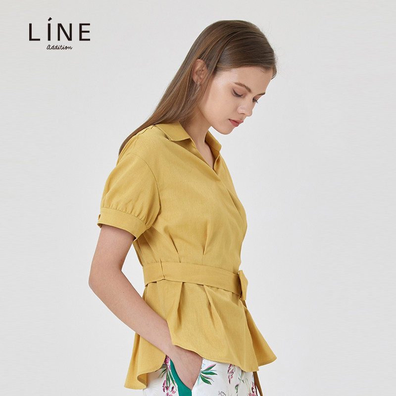 line女装韩国夏季新品短袖收腰系带显瘦气质衬衫