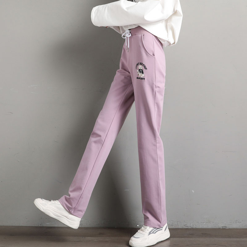 秋冬季女式运动裤纯弹力棉休闲裤大直筒松紧腰围时尚舒适垂直百搭